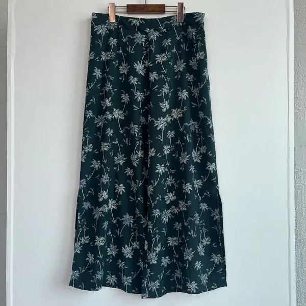 [BUNJANG] LIST Palm Tree Pattern Dark Green Slit Wide Pants / LIST 야자수 패턴 다크그린 슬릿 와이드 팬츠 77