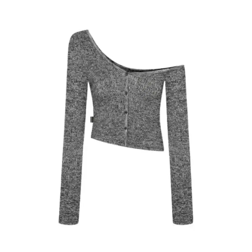 [BUNJANG] 3Times One Shoulder Button Tee Charcoal / 쓰리타임즈 원숄더 버튼 티 챠콜