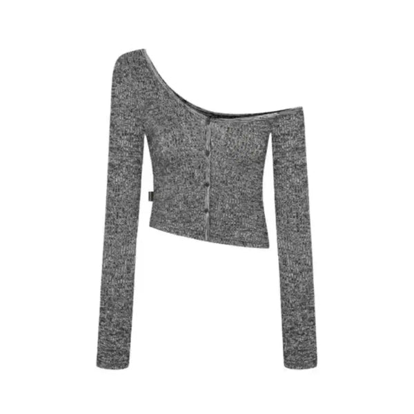 [BUNJANG] 3Times One Shoulder Button Tee Charcoal / 쓰리타임즈 원숄더 버튼 티 챠콜