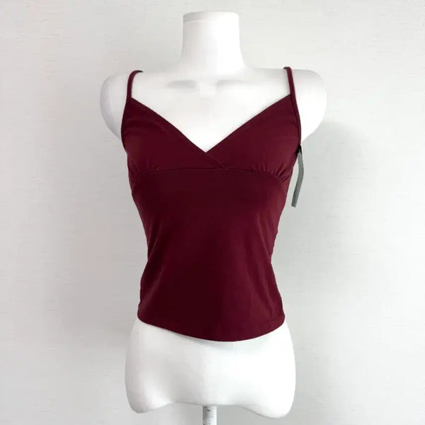 [BUNJANG] Brandy Melville Burgundy V-Neck Sleeveless Top / 브랜디멜빌) 랩 브이넥 슬리브리스