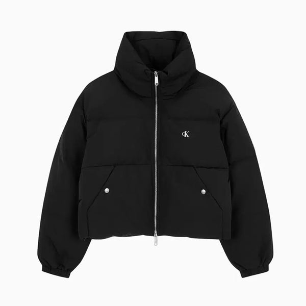 [BUNJANG] Calvin Klein Kazuha Cropped Puffer Down Jacket Black / (새상품) 캘빈클라인 카즈하 숏패딩 여성 볼륨 넥 크롭 다운 푸퍼 블랙