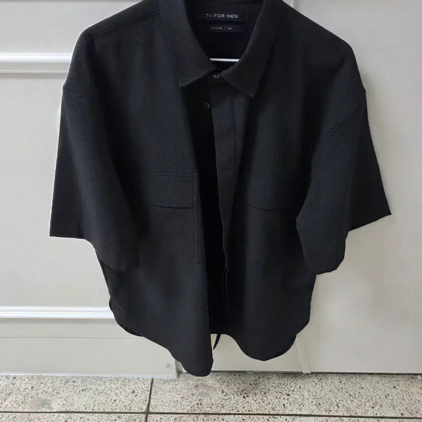 [BUNJANG] TI FOR MEN Seersucker Black Short Sleeve Shirt / 티아이포맨 시어서커 블랙 반팔 셔츠