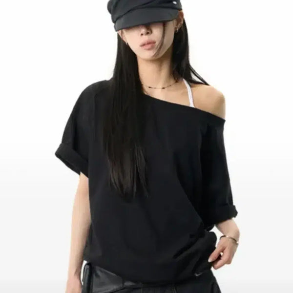 [BUNJANG] LitKims Off Shoulder Sweatshirt Black / 릿킴 off half mtm