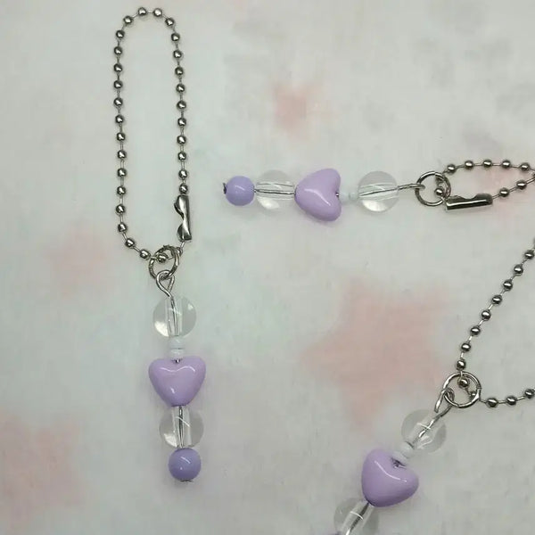 [BUNJANG] Handmade Heart Bead Keychain (Purple) / 하트 비즈 키링 보라