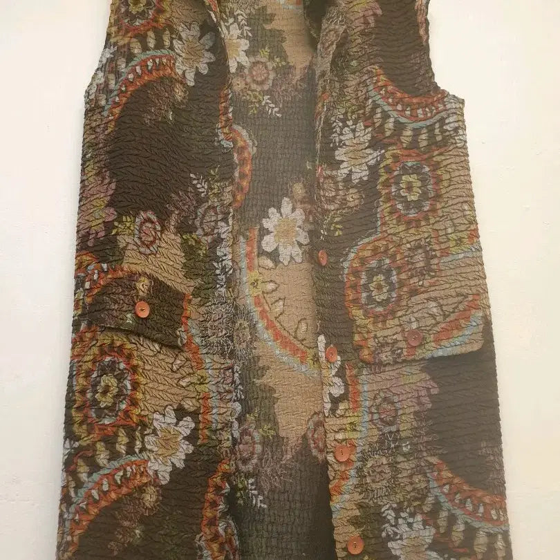 [BUNJANG] Pleated Crinkle Flower Long Vest / 55) 플리츠 크링클 플라워 롱 베스트 조끼