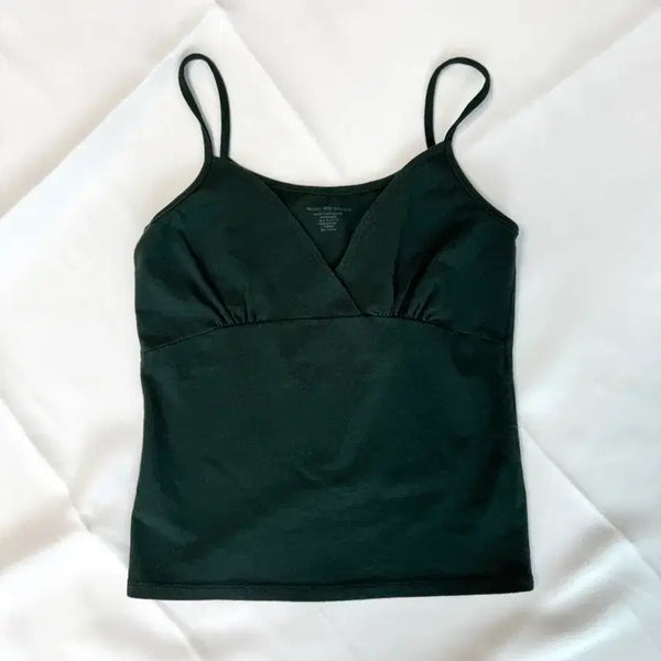 [BUNJANG] Brandy Melville Deep Green V-Neck Sleeveless Top / 브랜디멜빌) 랩 브이넥 슬리브리스