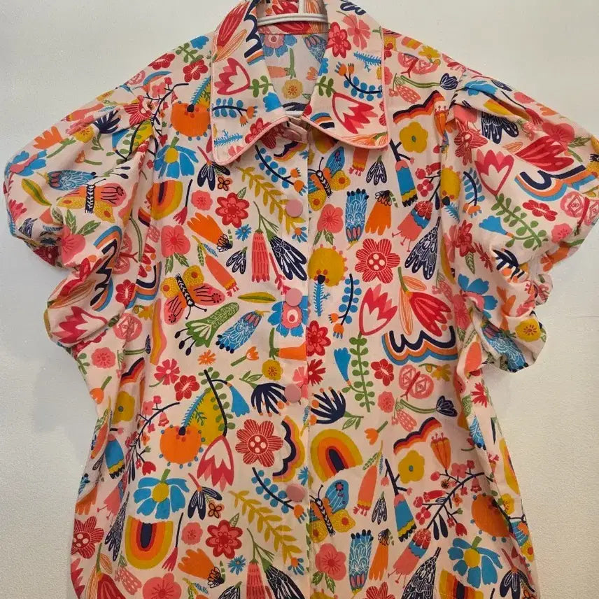 [BUNJANG] Lovely Flower Pattern Puff Sleeve Blouse / 사랑스런 플라워 패턴 퍼프 소매 블라우스