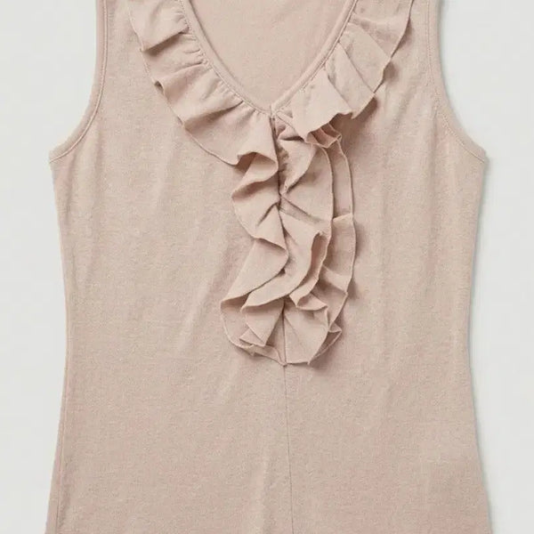 [BUNJANG] Frill Sleeveless Knit Beige / 프릴 민소매 니트 베이지