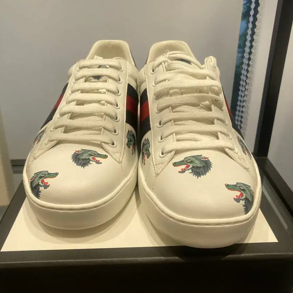 [BUNJANG] Gucci Wolf Printing Sneakers White / 구찌 울프 프린팅 스니커즈 화이트 6.5 팔아요