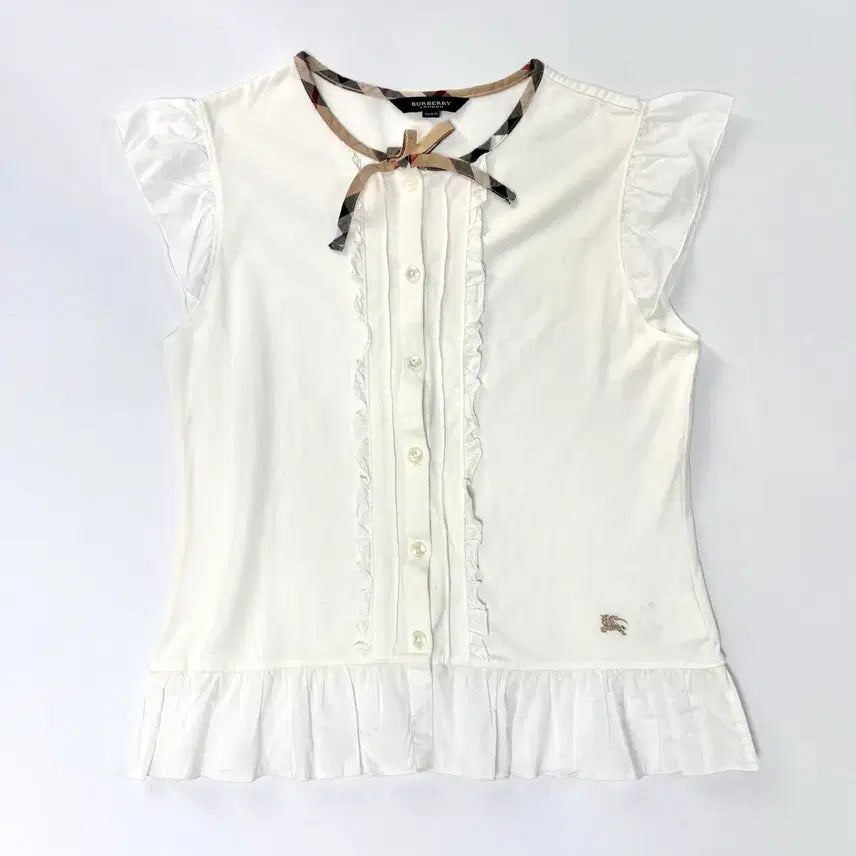 [BUNJANG] Burberry Nova Check Frill Sleeveless Top Ivory / 버버리 노바 체크 프릴 민소매