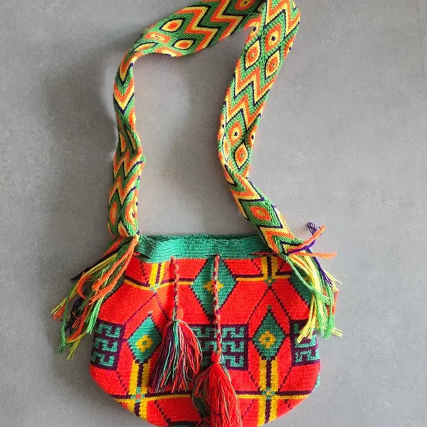 [BUNJANG] Mochila Shoulder Bag Orange Green Mix / 모칠라 가방 숄더백 오렌지 그린 믹스