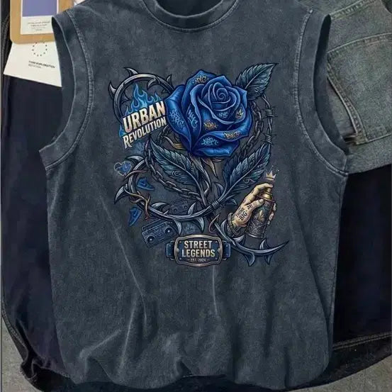 [BUNJANG] Navy Rose Graphic Sleeveless Top - Size 100 / 네이비 로즈 그래픽 민소매 100
