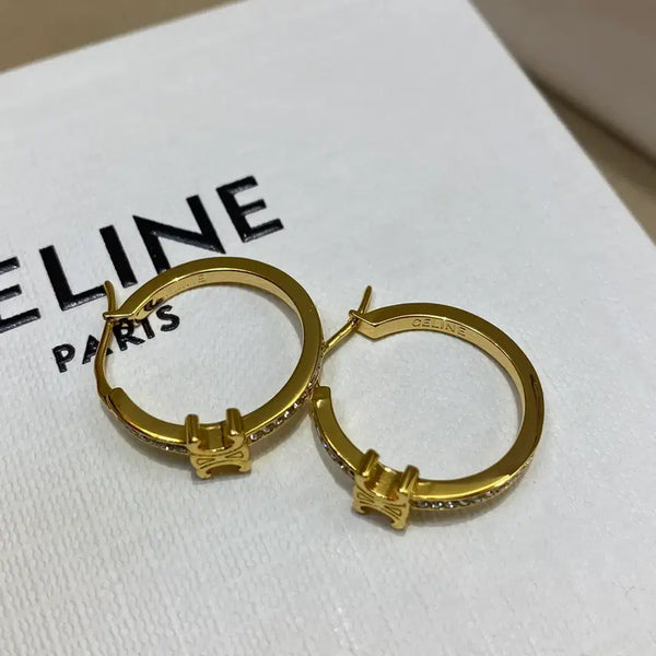 [BUNJANG] Celine Gold-tone Brass Earrings with Intricate Inlay Detail / 셀린 골드톤 황동 귀걸이 섬세한 인레이 장식 포인트 여성 장신구