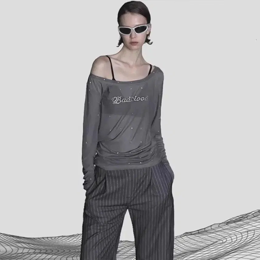 [BUNJANG] Bad Blood Galaxy Rhinestone Mesh Top Loose Fit Black / 배드블러드 갤럭시 라인스톤 메쉬 탑 루즈핏 블랙