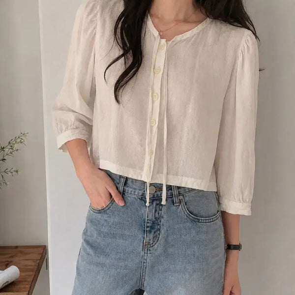 [BUNJANG] The Barnet Linen Crop Blouse / 더바넷 린넨 크롭 블라우스