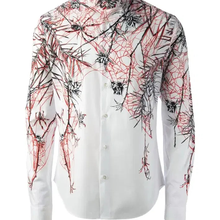 [BUNJANG] McQ by Alexander McQueen White Web and Rose Print Long Sleeve Button-Up Shirt / McQ by Alexander McQueen 알렉산더 맥퀸 화이트 웹 앤