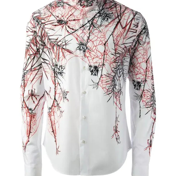 [BUNJANG] McQ by Alexander McQueen White Web and Rose Print Long Sleeve Button-Up Shirt / McQ by Alexander McQueen 알렉산더 맥퀸 화이트 웹 앤