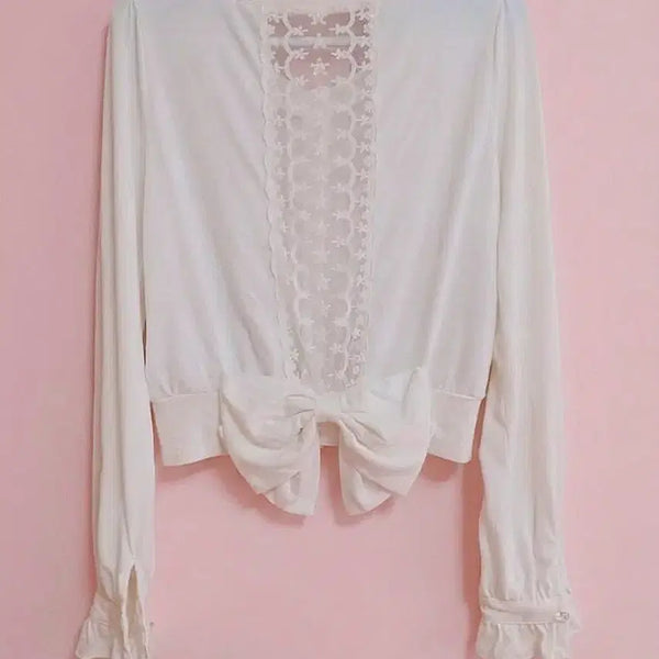 [BUNJANG] Ribbed Long Sleeve Top / 대장템 로걀 백레이스 리본긴팔