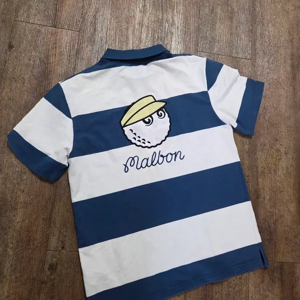 [BUNJANG] Malbon Golf Men's Blue Stripe Golf T-Shirt (Size 95) / 말본골프  남성95호 티셔츠   2023년