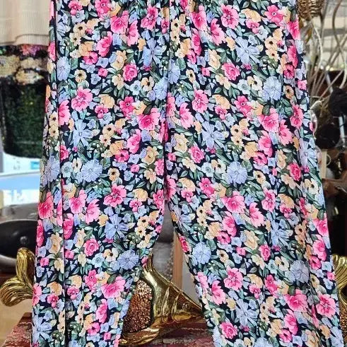 [BUNJANG] Floral Pattern Slacks with Elastic Waistband / 냉바지