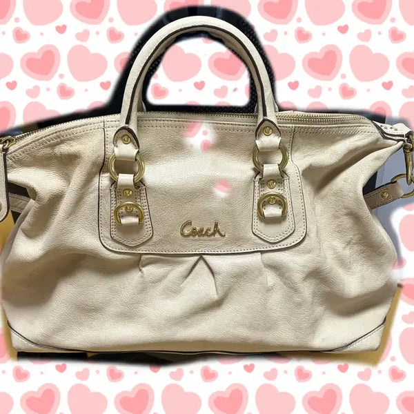[BUNJANG] Coach Shoulder Bag Beige Vintage / 코치 숄더백 베이지 빈티지백 갸루깔 안감 핑크