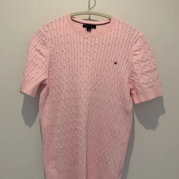 [BUNJANG] Tommy Hilfiger Women's Cable Knit Short Sleeve Top M / 여성 타미힐피거 케이블 반팔 니트 M