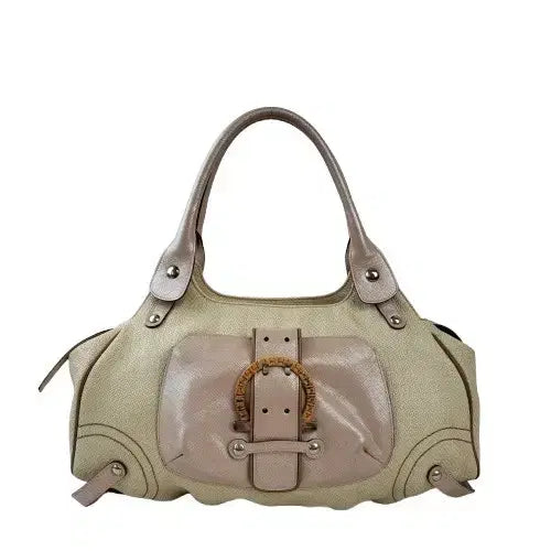 [BUNJANG] Ferragamo Gancini Buckle Rattan Fabric Shoulder Bag / 정품 페라가모 라탄 간치니 버클 패브릭 숄더백