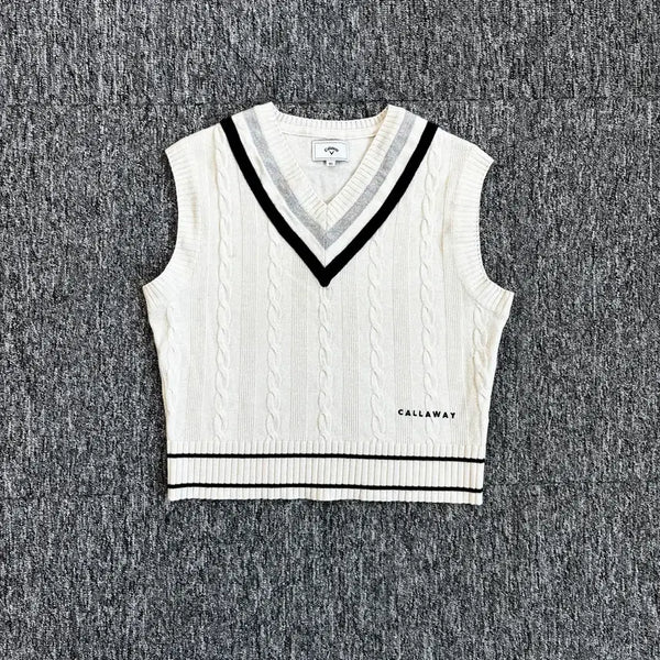 [BUNJANG] Callaway White V-Neck Knit Vest / 캘러웨이 화이트 브이넥 니트 조끼 85