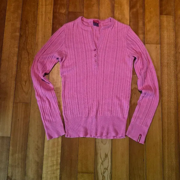 [BUNJANG] Pink V-Neck Long-Sleeve Knit (L) / 얇은 핑크색 브이넥 긴팔 니트 100 L