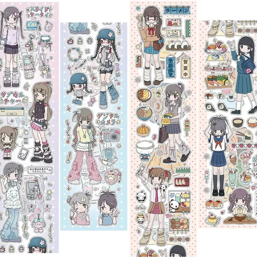 [BUNJANG] Girl's Daily Life 2 Types Sticker Set / 키스컷 띵) 소녀의 일상 2종 일괄 다꾸 스티커 문덕 문구 마테