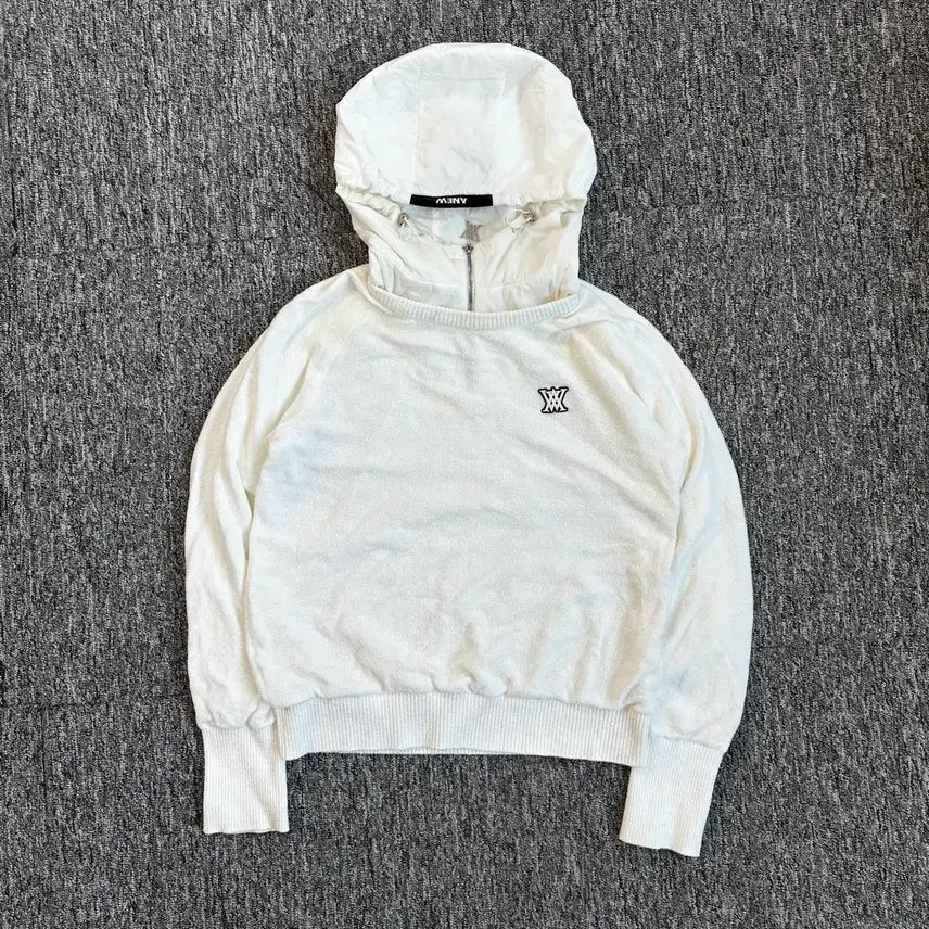 [BUNJANG] Aneure Golf White Woven Hooded Sweater M / 어뉴 골프 화이트 우븐 후드 스웨터 M