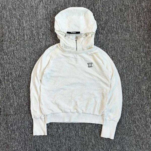 [BUNJANG] Aneure Golf White Woven Hooded Sweater M / 어뉴 골프 화이트 우븐 후드 스웨터 M