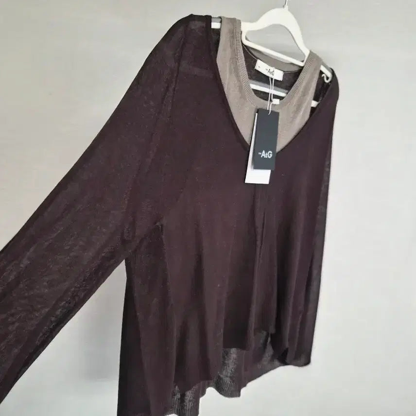 [BUNJANG] The AtG Layered Summer Knit (Brown, Size 66) / 택새옷 더앳지 레이어드 여름 니트 66