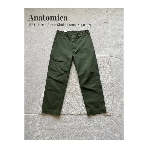 [BUNJANG] Anatomica Herringbone Twill (HBT) Military Trousers Khaki / Anatomica 헤링본 카키 HBT 트라우저 (31-32)