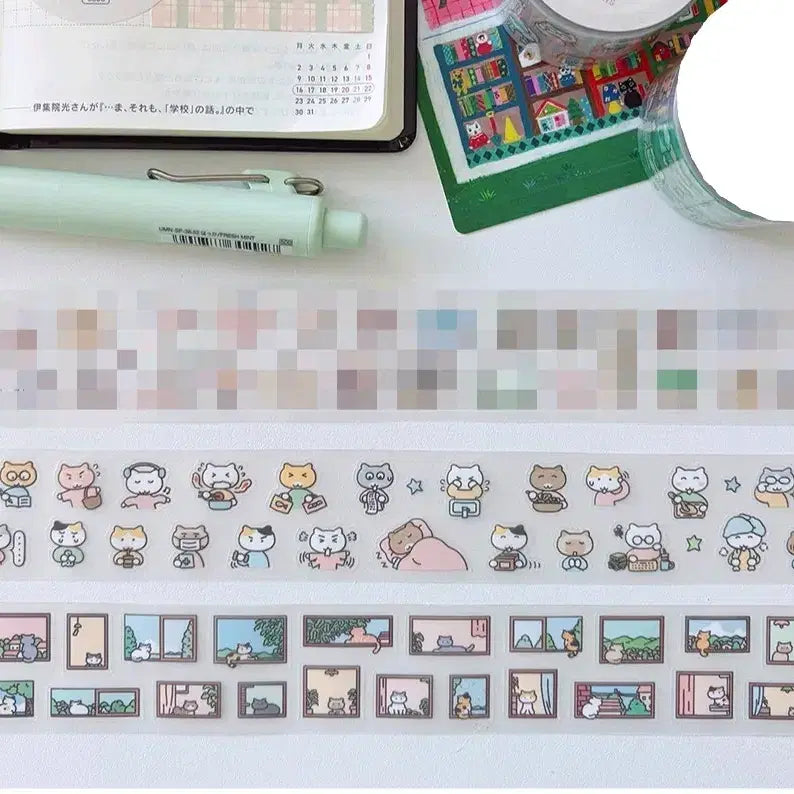 [BUNJANG] Sosohan Ilsang Window Cat Kiss Cut Sticker Set / 키스컷 띵) 고양이빵집 소소한 일상 창문 앞 고양이 다꾸 스티커 다꾸템