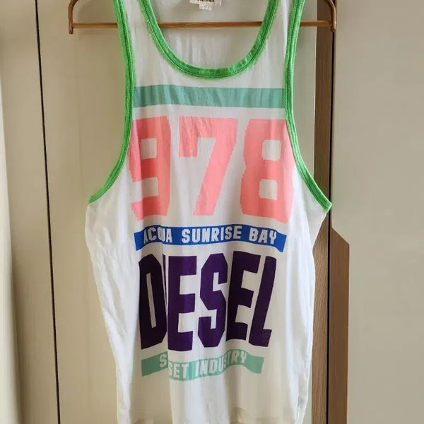 [BUNJANG] Diesel Logo Print Sleeveless T-Shirt White/Multi / 디젤 DIESEL 나시 민소매 티셔츠