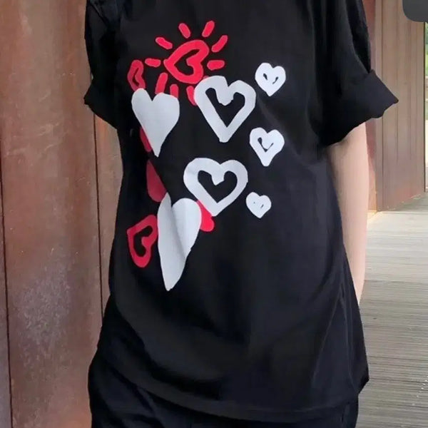 [BUNJANG] Black Heart Printing T-Shirt / 블랙 하트 프린팅 반팔 티셔츠