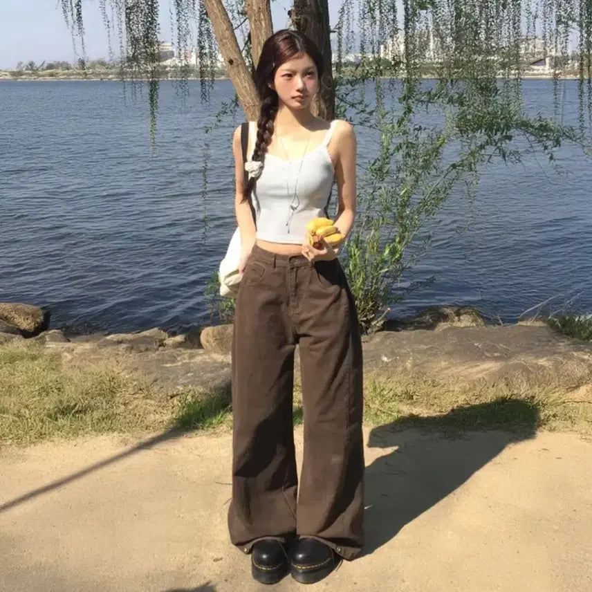[BUNJANG] Modi Mood Side Snap 3-Way Wide Cotton Pintuck Pants Beige S / 모디무드 사이드 스냅 3-way 와이드 코튼 핀턱 팬츠 에이블리 지그재그