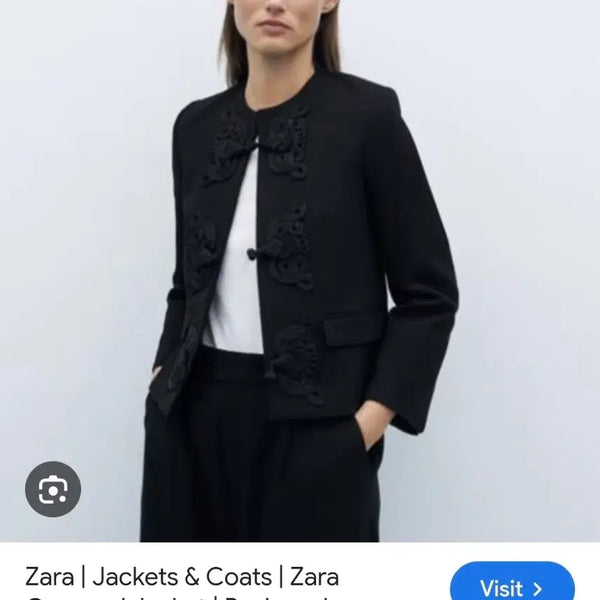 [BUNJANG] ZARA Black Mandarin Collar Knot Detail Blazer Jacket / ZARA 차이나 매듭 노카라 자켓 [H51064]