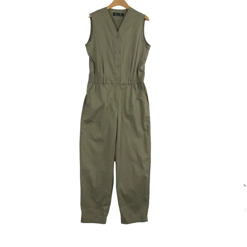 [BUNJANG] ZIO Khaki Sleeveless Jumpsuit Cotton V-Neck All-in-One / ZIO 카키 점프수트 55 코튼 민소매 올인원