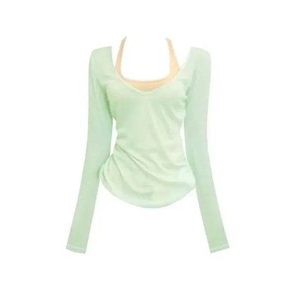[BUNJANG] Yellow Green Mint Core Mori Girl Layered Halter T-Shirt / [새상품/당일발송] 옐로우 그린 민트코어 상큼 모리걸 레이어드 홀터티셔츠