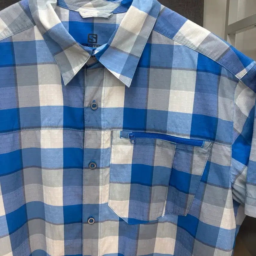 [BUNJANG] Salomon Checked Short-Sleeve Shirt Blue XL / 살로몬 체크 반팔 남방 블루