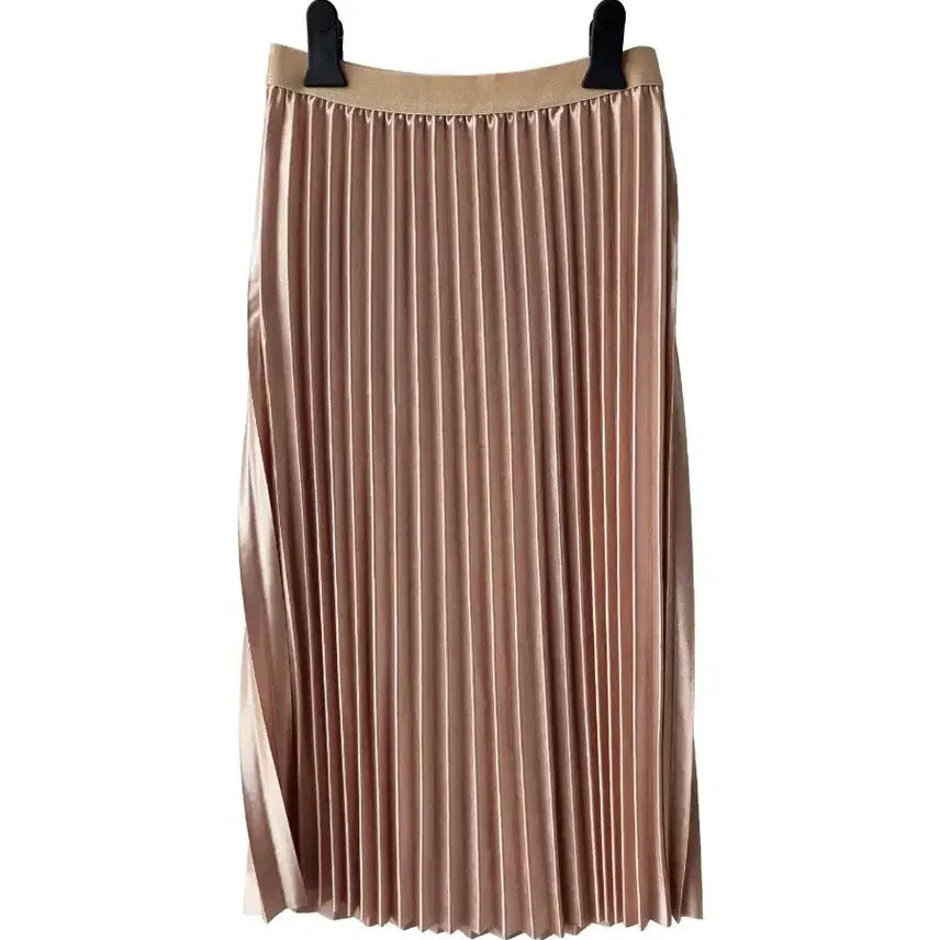 [BUNJANG] Satin Pleated Midi Skirt - Beige / S/ 새틴 플리츠 밴딩스커트