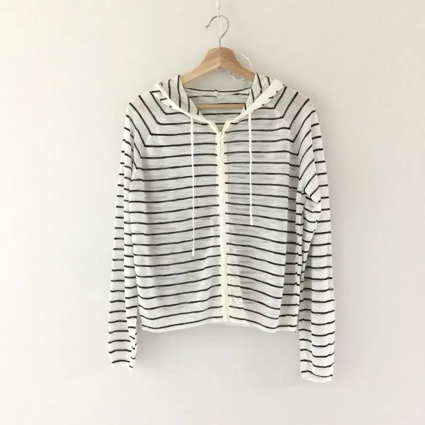 [BUNJANG] Striped See-Through Knit Hooded Zip-Up / (새) 스트라이프 시스루 니트 후드 집업 (살안템)