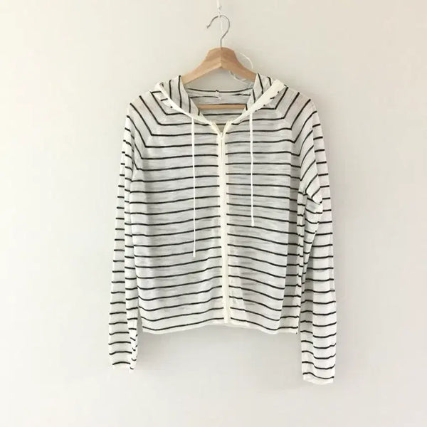 [BUNJANG] Striped See-Through Knit Hooded Zip-Up / (새) 스트라이프 시스루 니트 후드 집업 (살안템)
