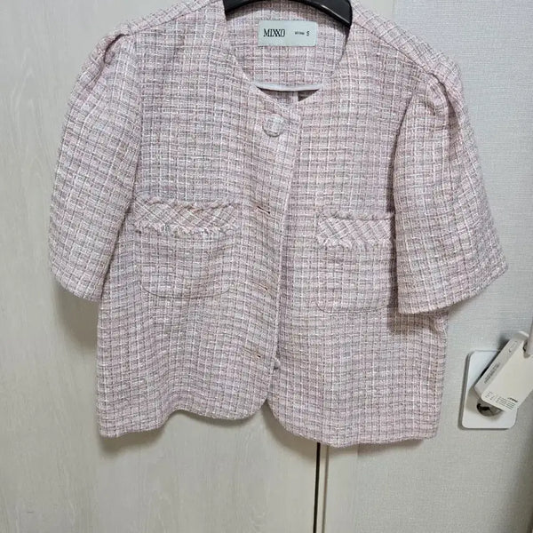 [BUNJANG] Mixxo Pink Tweed Short Sleeve Jacket / 미쏘 핑크 트위드 반팔 자켓 팝니다!