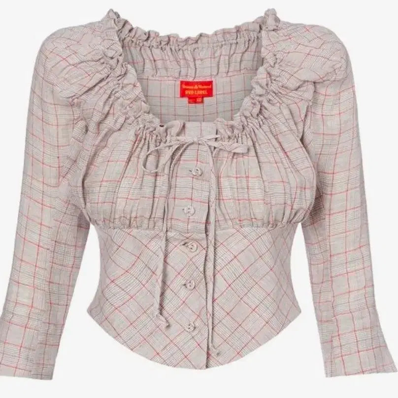[BUNJANG] Vivienne Westwood Red Label Check Corset Linen Summer Jacket / 비비안웨스트우드 레드라벨 체크 블라우스 코르셋 린넨 그레이 썸머 자켓