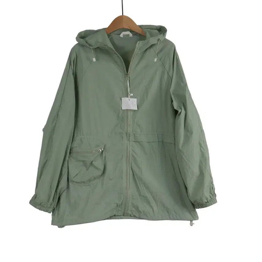 [BUNJANG] Mint Green Hooded Windbreaker Jacket - Lightweight Zip-Up (New) / 민트그린 후드 바람막이 자켓 프리 새상품 경량 집업
