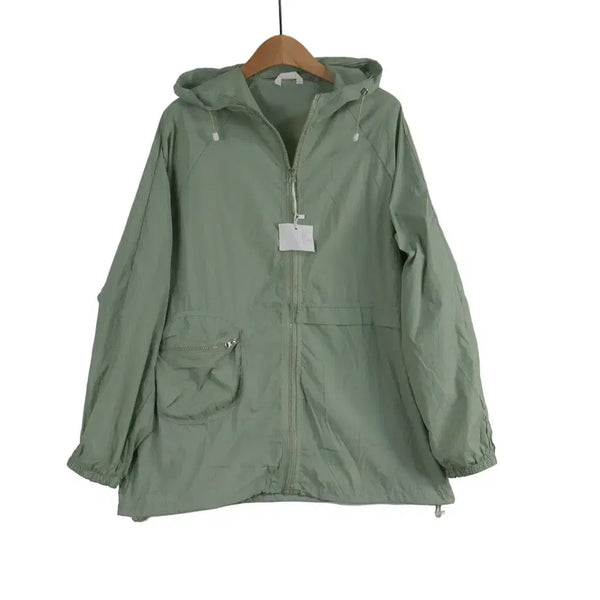 [BUNJANG] Mint Green Hooded Windbreaker Jacket - Lightweight Zip-Up (New) / 민트그린 후드 바람막이 자켓 프리 새상품 경량 집업