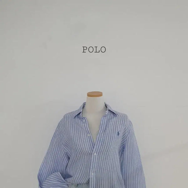 [BUNJANG] Polo Ralph Lauren Striped Linen Shirt - Pastel Blue / No.26062401 폴로 랄프로렌 스트라이프 린넨 셔츠
